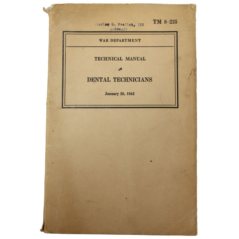 Manual, Technical, TM 8-225, Dental Technicians, 1942, Named