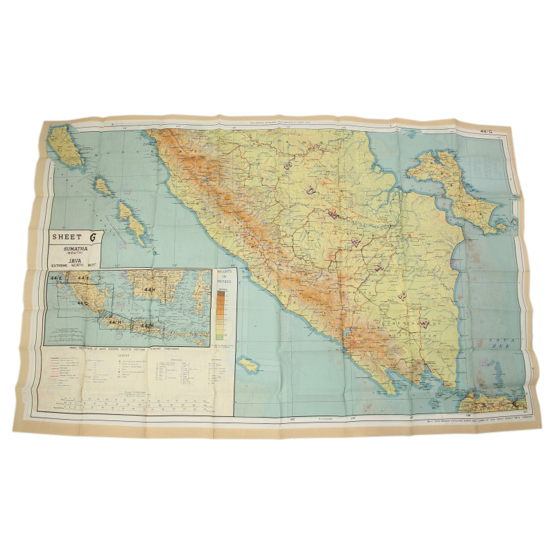 Carte d'évasion en soie, Indonésie, G/H, 1944, RAF & USAAF, état neuf