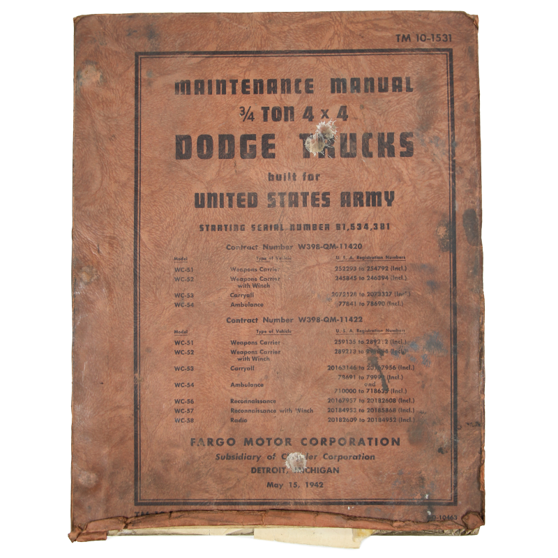 Maintenance Manual TM 10-1531, Dodge Trucks US Army, 1942