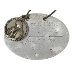 Plaque d'identité allemande, 4. Kompanie, Grenz-Infanterie-Regiment 125, avec médaillon religieux