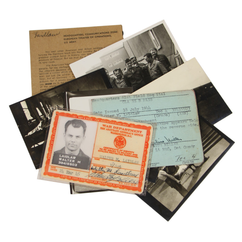 Carte d'identité médicale, 2e type, 1945, M/Sgt. Walter Laidlaw, 61st Field Hospital, ETO