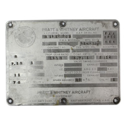 Plaque de moteur d'avion, PRATT & WHITNEY, 1942