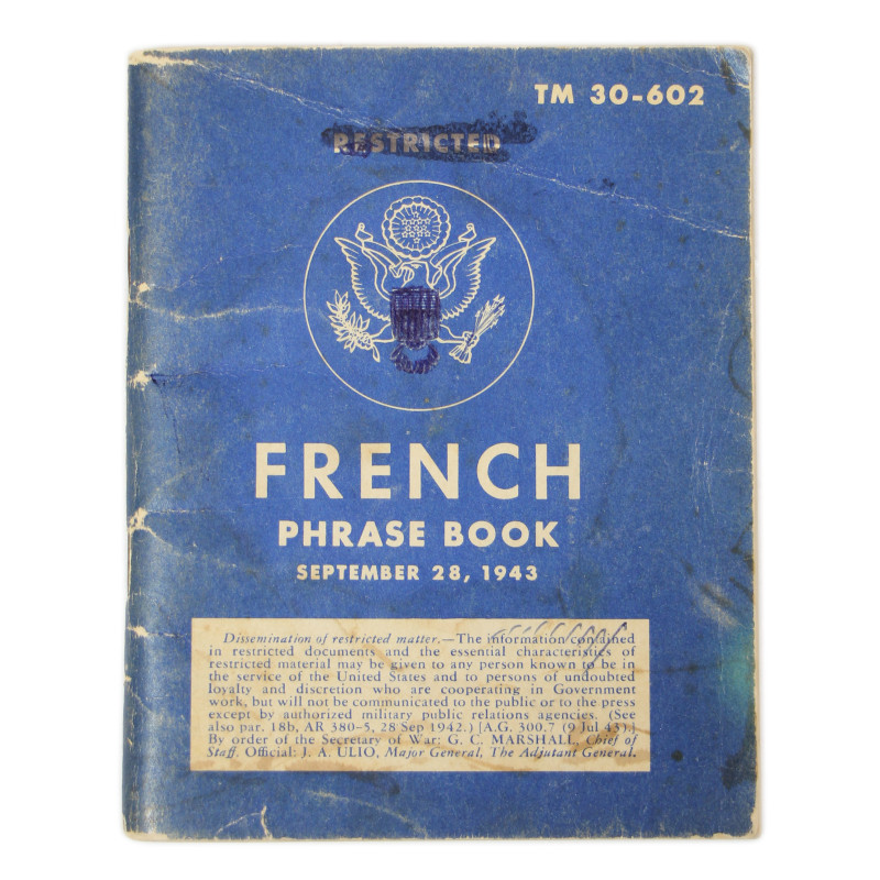 Booklet, French Phrase Book, TM 30-602, September 28, 1943