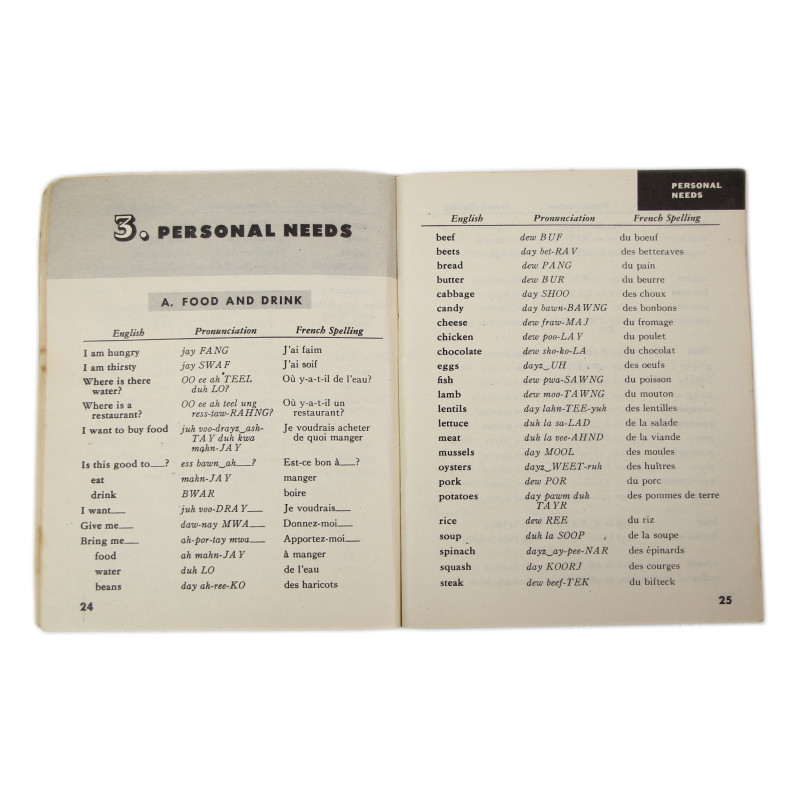 Livret, French Phrase Book, TM 30-602, 28 septembre 1943