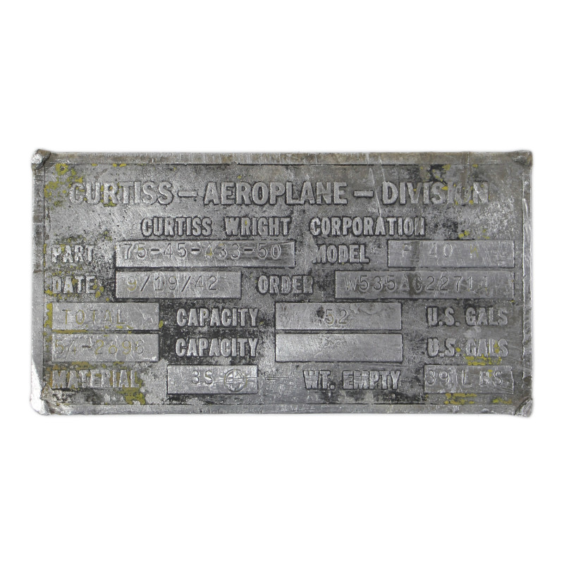 Plaque de réservoir largable, P-40K Warhawk, USAAF, 1942