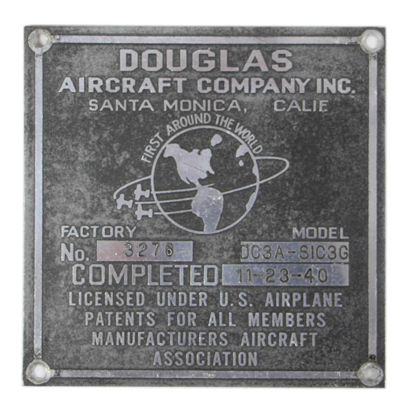 Plate, Aircraft, DC-3A, 1940