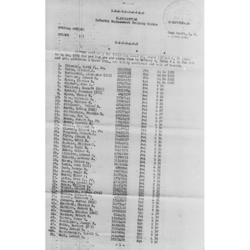 Grouping, Sgt. Cedric Coffey, permis de conduire et plaques d'identité
