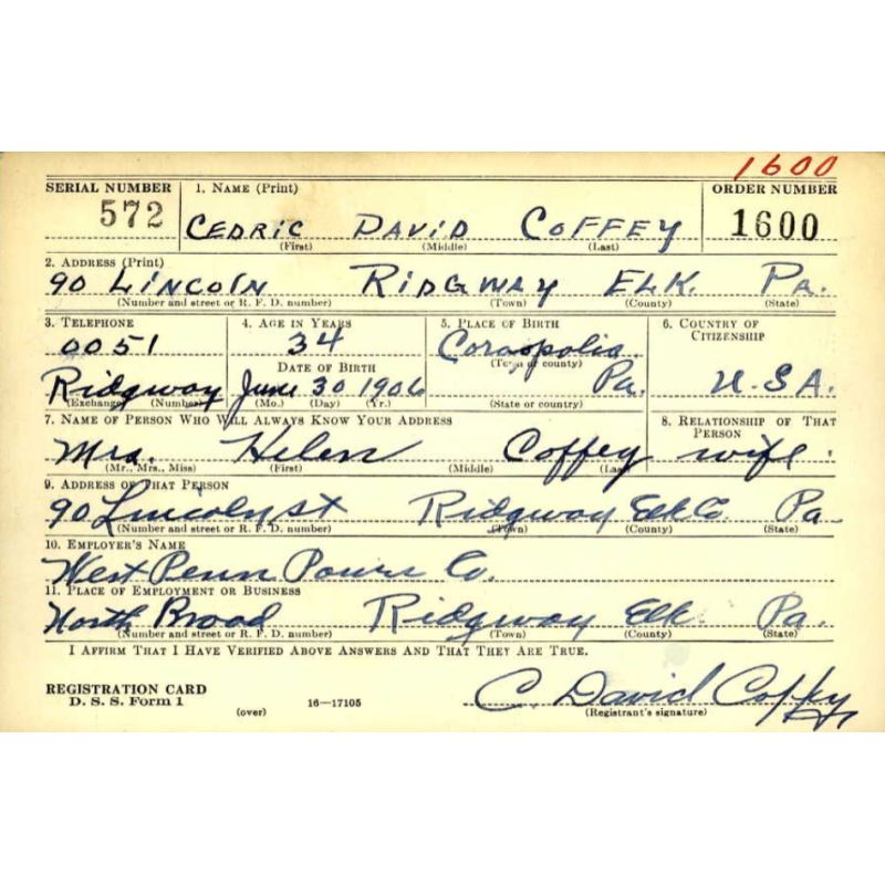 Grouping, Sgt. Cedric Coffey, Motor Vehicle Operator's Permit and Dog Tags