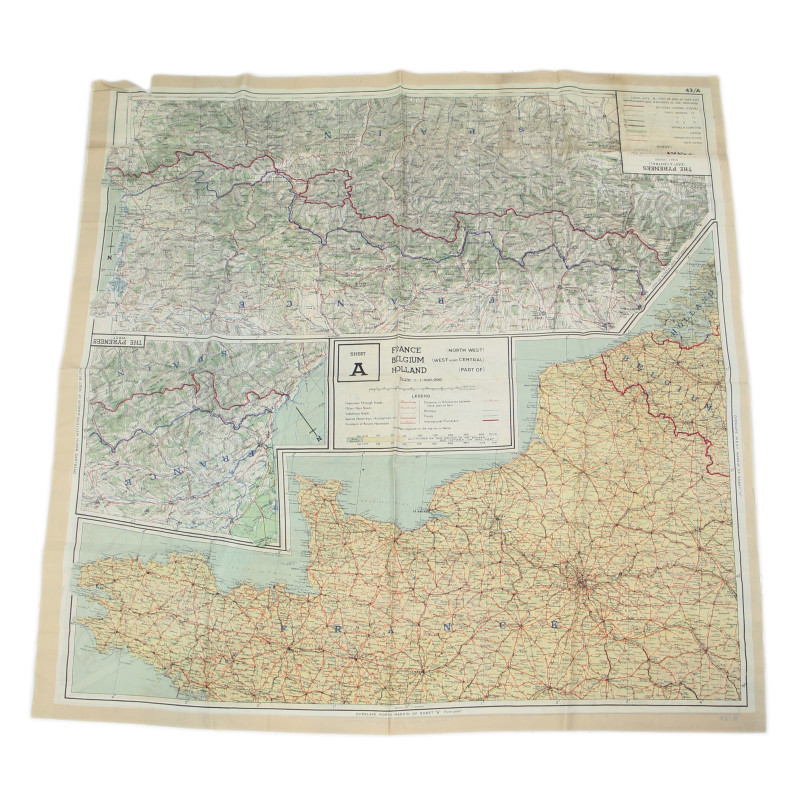 Carte d'évasion en soie, France, A/B, 1943, RAF & USAAF