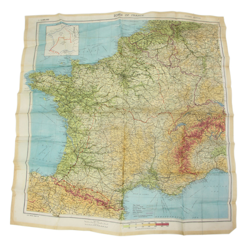 Map, Rayon, Zones of France, MI9, 1944