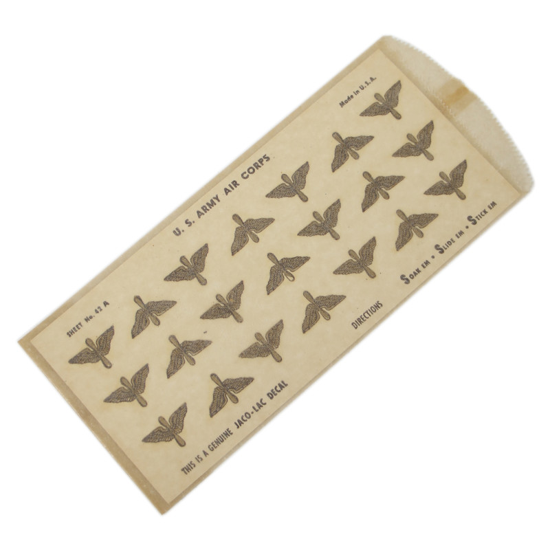 Planche de décalcomanies, US Army Air Corps, JACO-LAC DECAL, état neuf