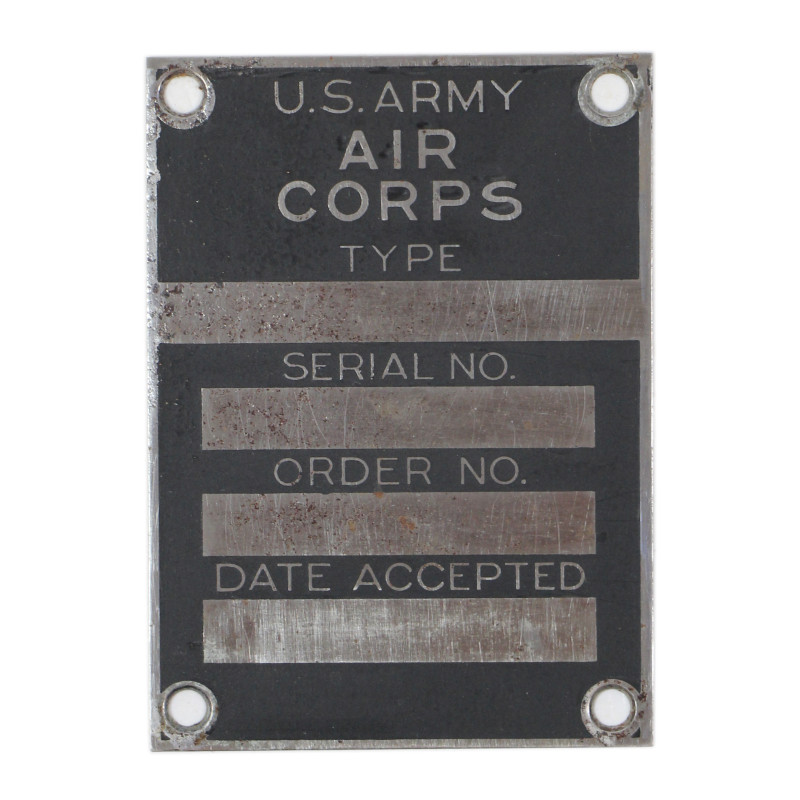 Plaque d'avion, US Army Air Corps, vierge