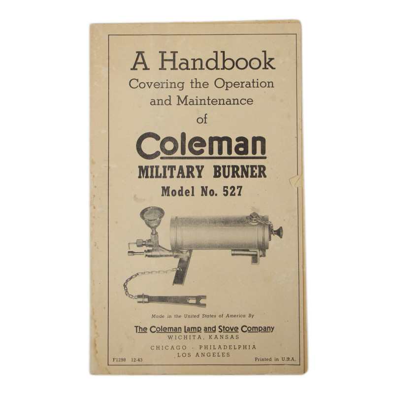 Mode d'emploi, réchaud, Coleman, Model No. 527, US Army, 1943