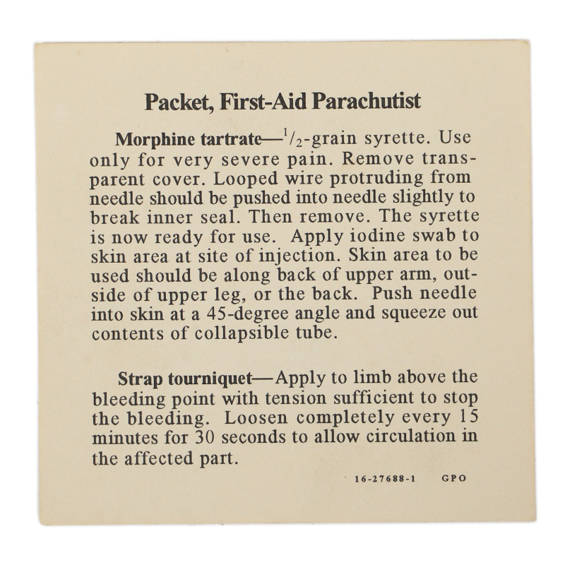 Notice, First-Aid Packet, parachutiste
