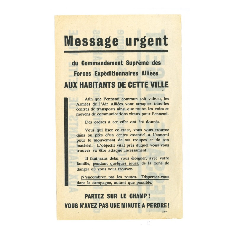 Tract Z.F.4, US, Message aux populations civiles, 1944, Normandie
