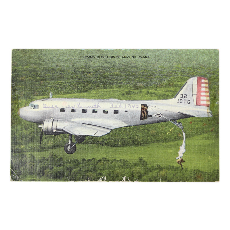 Carte postale, C-47 Skytrain, Fort Benning, 1942, Pfc. Kenneth Reiff, 2nd Armored Division, KIA 12 juillet 1943, Sicile