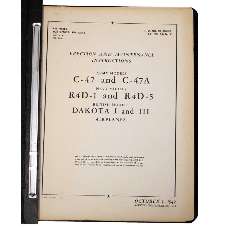 Technical Order, Instructions, Erection and Maintenance, C-47 Skytrain, 1943
