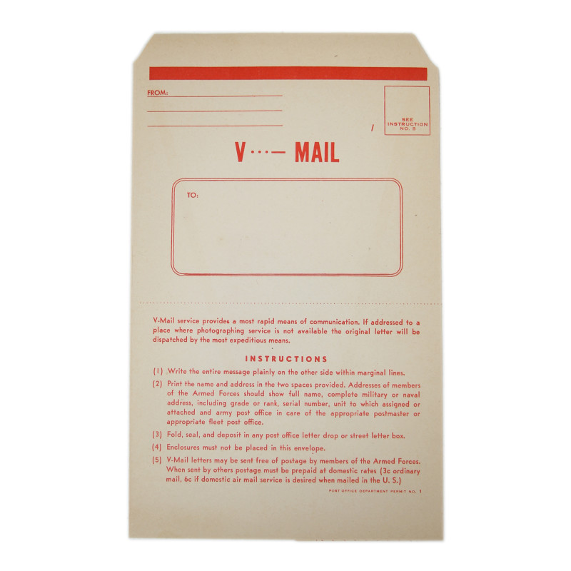 Lot de 24 formulaires V-Mail vierges, dans leur enveloppe