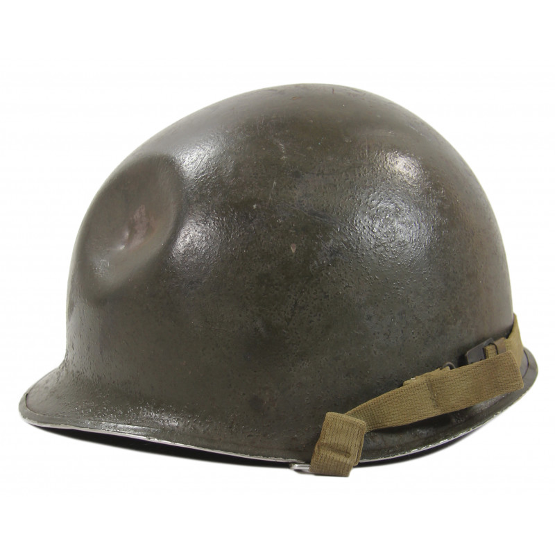Helmet, M1, Swivel Loops, Firestone Liner, Battle-Damaged, Pvt. Raymond Rediske