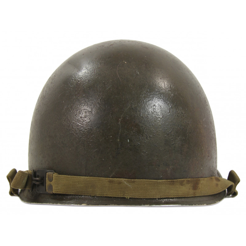 Casque M1, pattes mobiles, liner Firestone, impacté, Pvt. Raymond Rediske