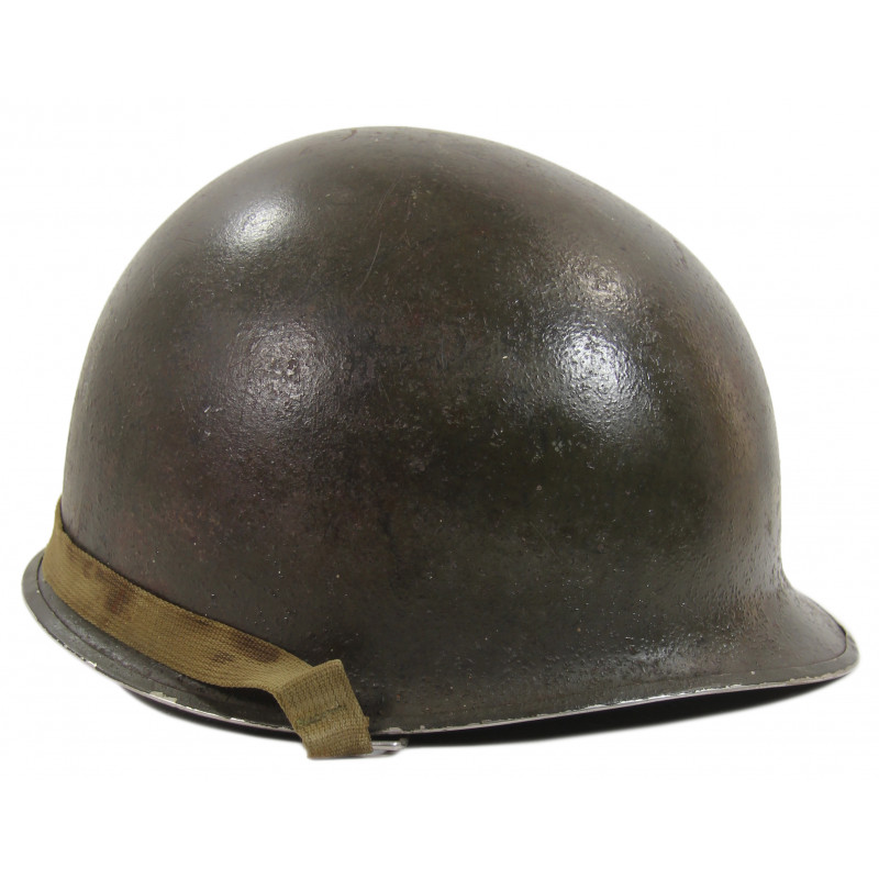 Casque M1, pattes mobiles, liner Firestone, impacté, Pvt. Raymond Rediske