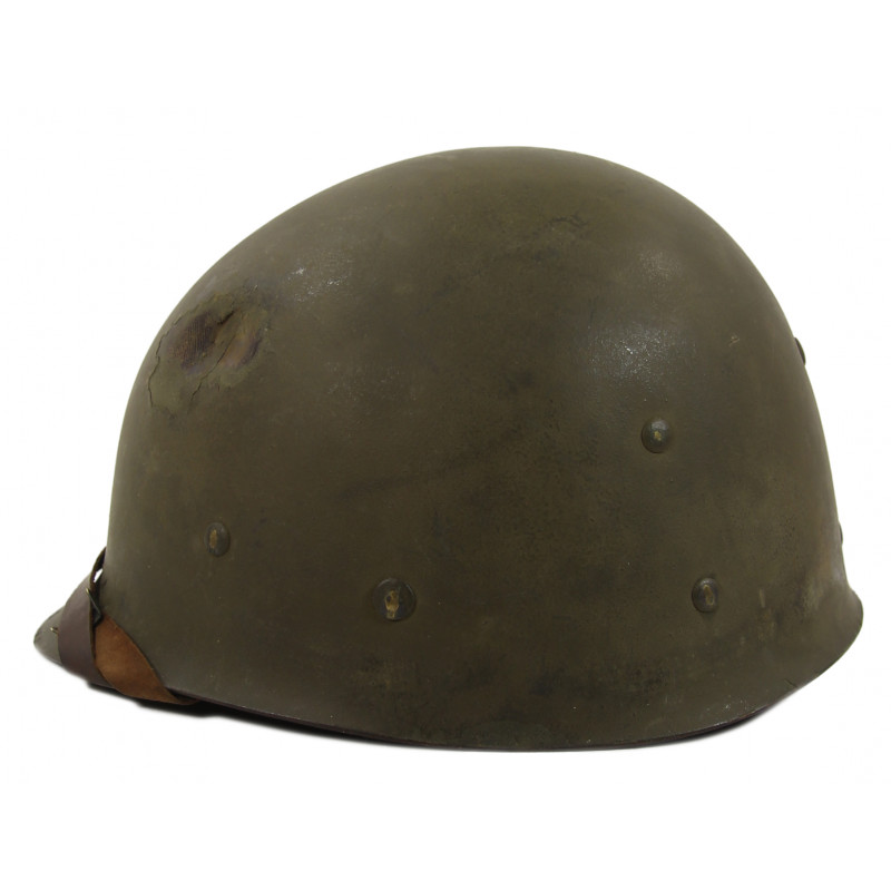 Casque M1, pattes mobiles, liner Firestone, impacté, Pvt. Raymond Rediske