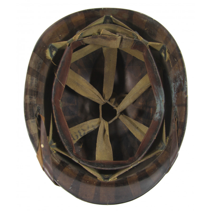 Casque M1, pattes mobiles, liner Firestone, impacté, Pvt. Raymond Rediske