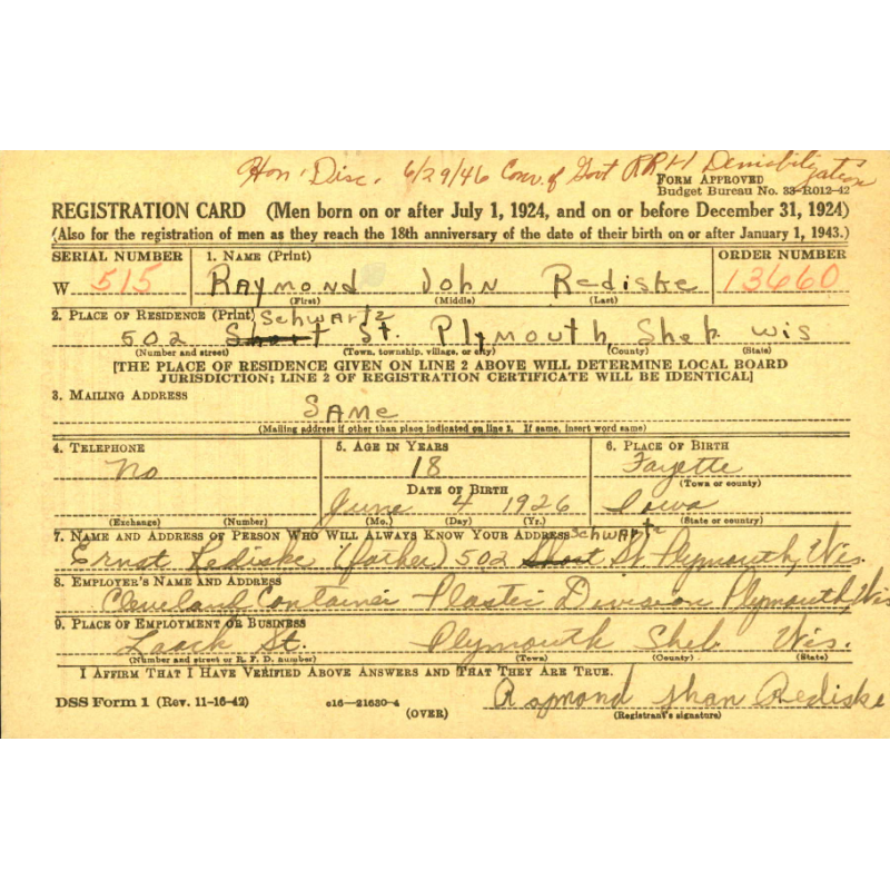 Helmet, M1, Swivel Loops, Firestone Liner, Battle-Damaged, Pvt. Raymond Rediske