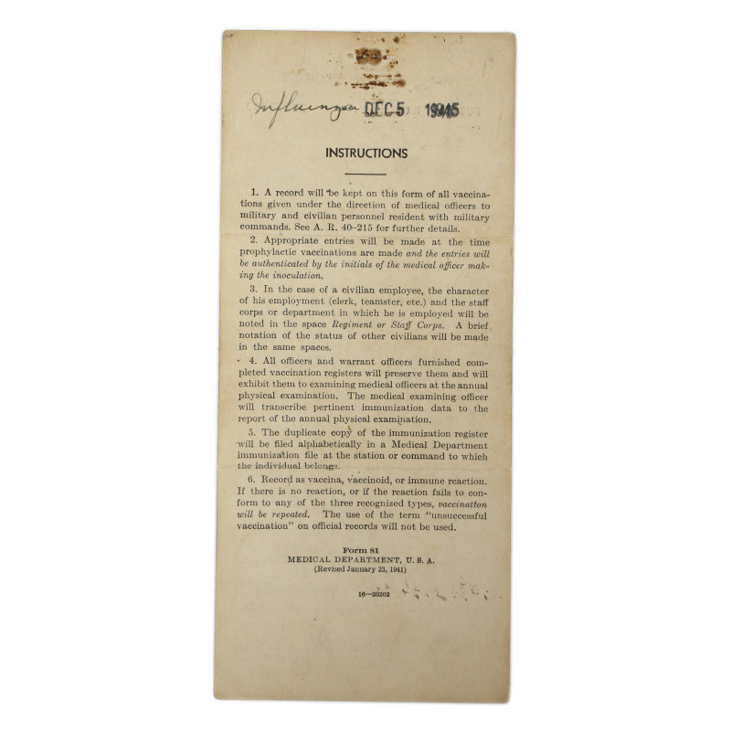 Register, Immunization, Cpl. Harold Foster, 80th General Hospital, PTO