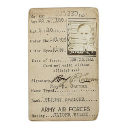 Card, Identity, F/O Roy Carman, Glider Pilot, 305th TCS, 442nd TCG, 9th Air Force, USAAF, ETO