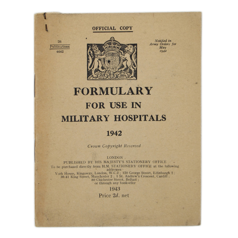 Booklet, British, Formulary for Use in Military Hospitals, 1943