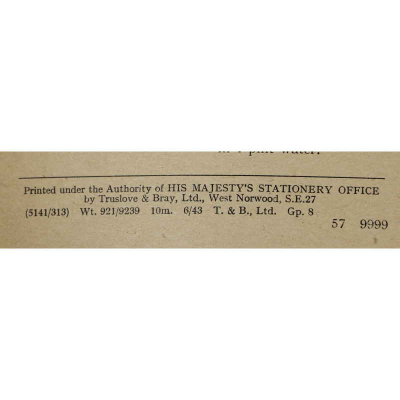 Livret britannique, Formulary for Use in Military Hospitals, 1943