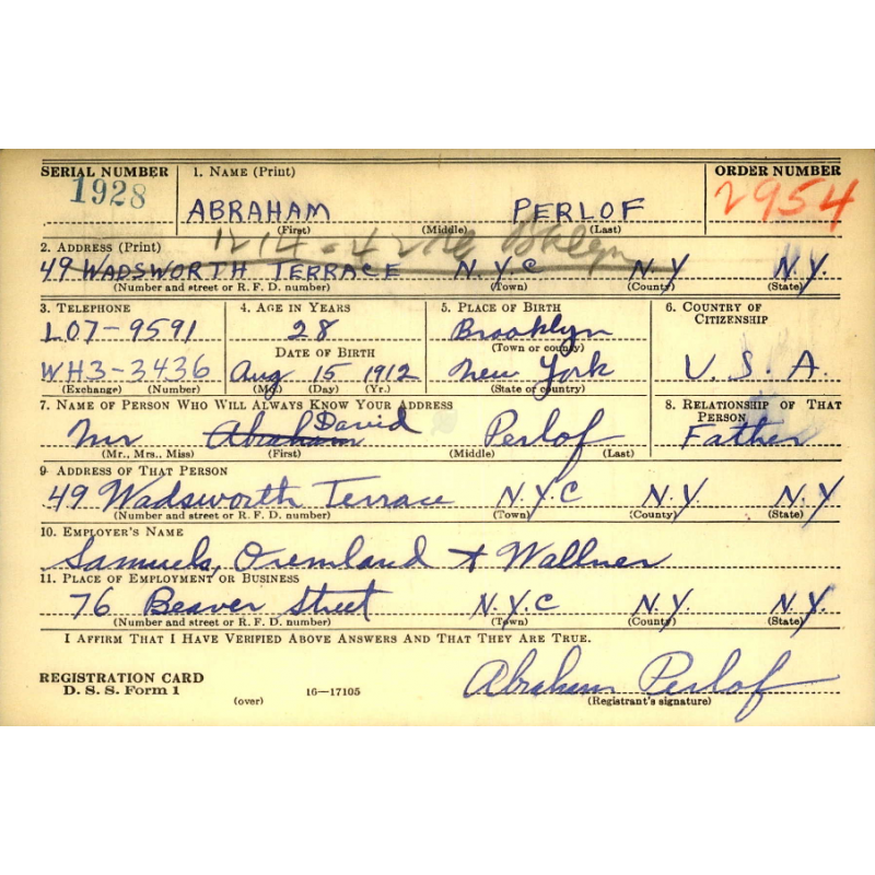 Dog Tags, Pvt. Abraham Perlof, Hebrew, Signal Corps