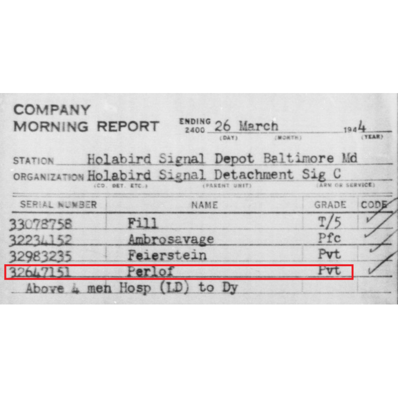 Dog Tags, Pvt. Abraham Perlof, Hebrew, Signal Corps