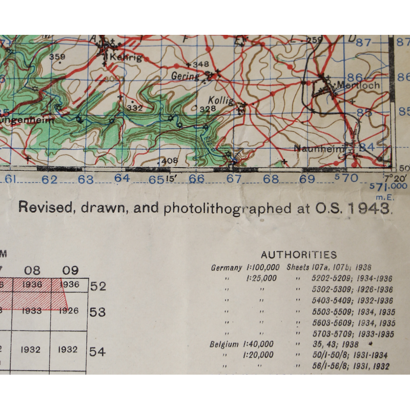 Lot de quatre cartes alliées, Belgique et Allemagne, 1944, 504th PIR, 82nd Airborne Division