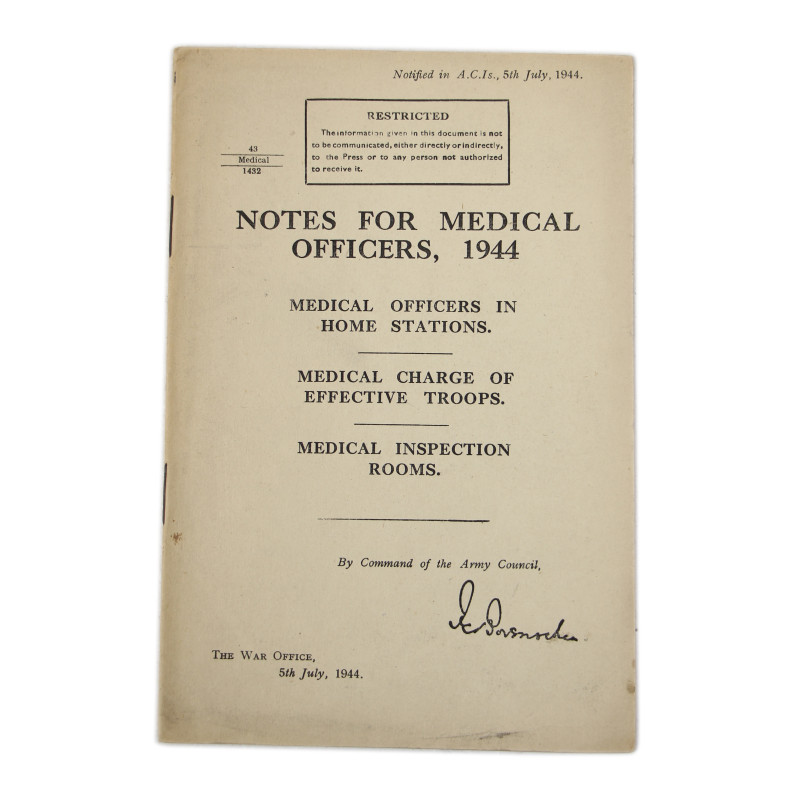 Livret britannique, Notes for Medical Officers, 1944