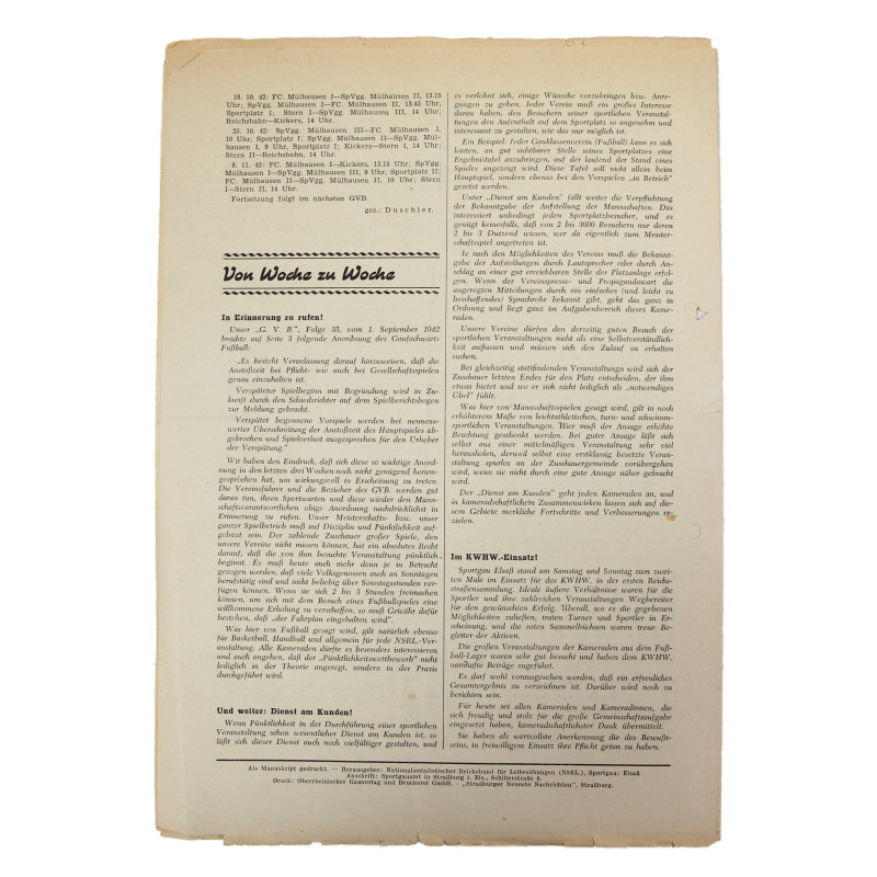 Brochure, Sports, Gauverordnungsblatt des Nationalsozialistichen Reichsbundes für Leibesübungen, Strasbourg, 1942