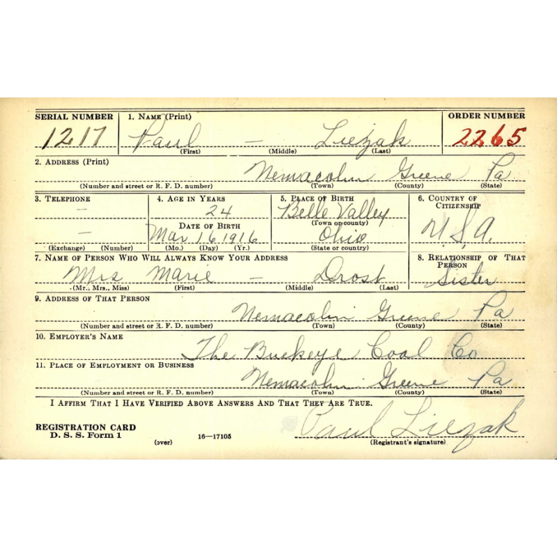 Dog Tags, Pfc. Paul Liezak, 895th AAA (AW) Bn., MTO & ETO