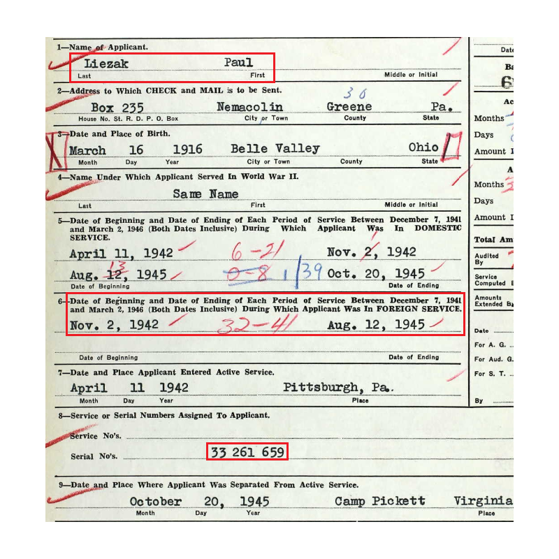 Dog Tags, Pfc. Paul Liezak, 895th AAA (AW) Bn., MTO & ETO