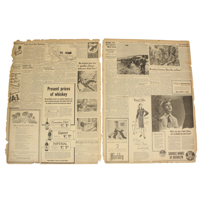 Newspaper, The Sun, New York, June 13, 1944, 'Americans Attack in Cherbourg Area'