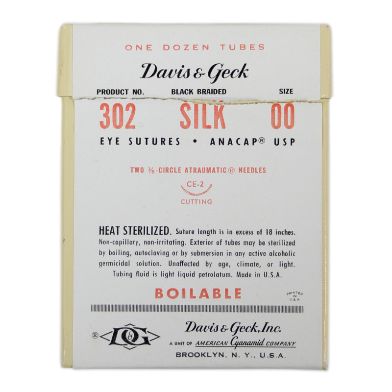 Boîte de 12 kits de suture ophtalmique, Size 00, Item No. 302, DAVIS & GECK, INC.