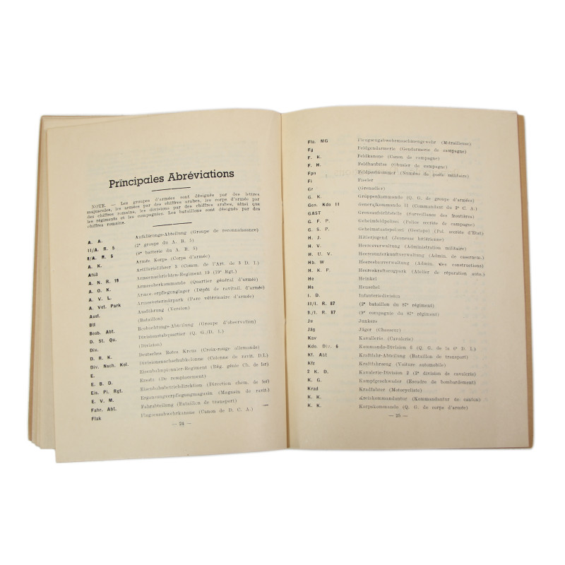 Booklet, German army identification guide