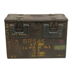 Caisse en métal pour 6 obus de mortier britannique, 1942, Normandie