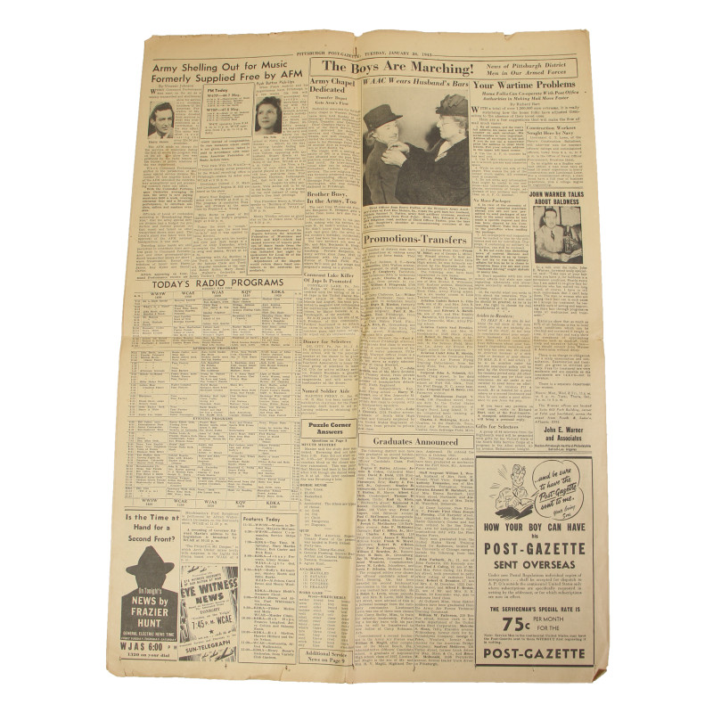 Newspaper, The Pittsburgh Post-Gazette, January 26, 1943, Clark Gable