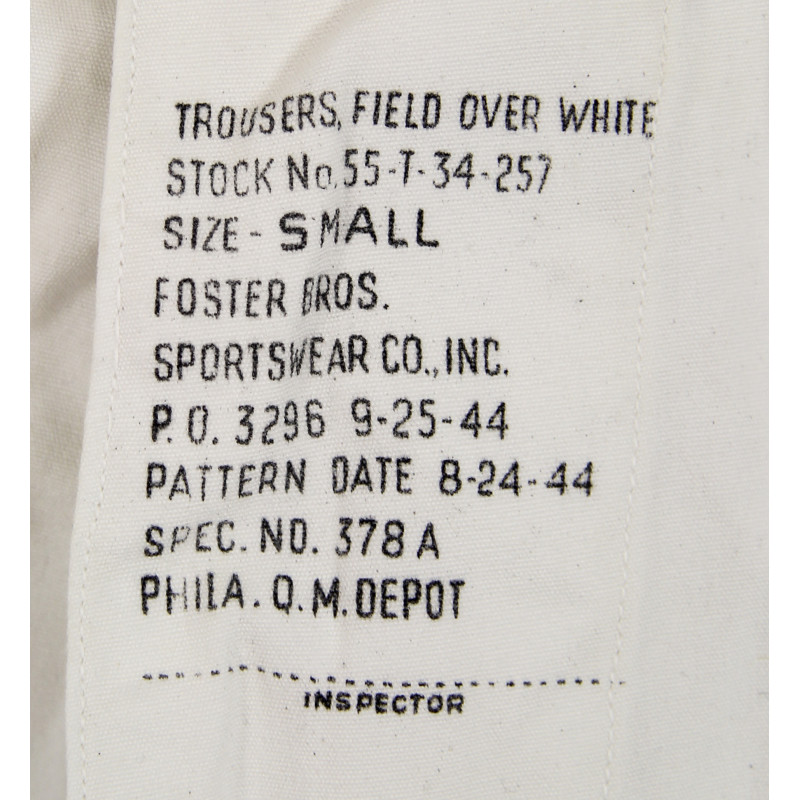 Surpantalon, camouflage hivernal, Foster Bros. Sportswear Co., Inc., 1944, Small
