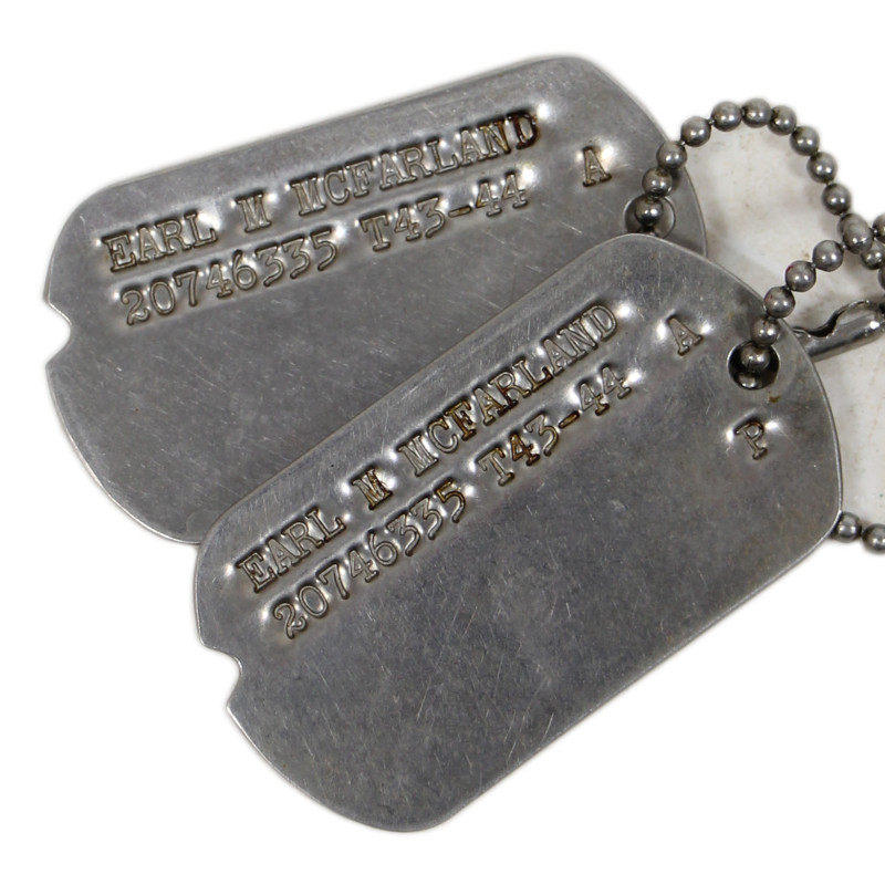 Dog Tags, Sgt. Earl McFarland, 128th Arm. FA Bn., 6th Armored Division, ETO