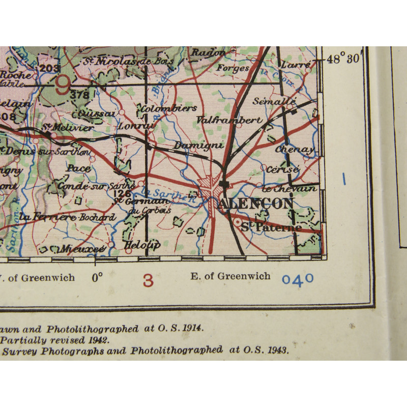 Carte de Normandie, Cherbourg & Caen, 1943