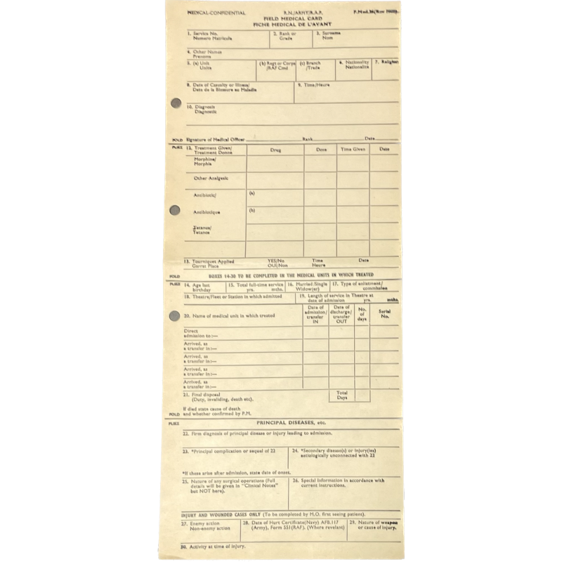 Field Medical Card, Royal Navy, Army, Royal Air Force