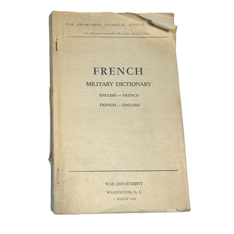 Manual, Technical, TM 30-502, Military Dictionary, English-French - French-English, 1944