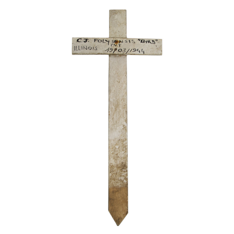 Cross, Temporary Grave, Pvt. C. J. Polysensis, March 19, 1944